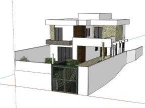 Model .skp nhà ở phố 2 tầng kích thước thiết kế 9.7x21.6m