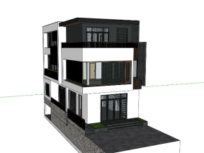 Model .skp nhà ở phố 3 tầng 7.5x21.8m