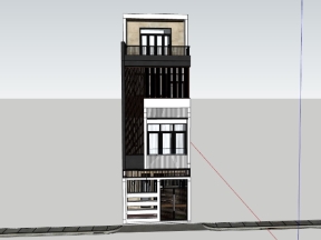 Model .skp nhà ở phố 4 tầng 4.8x19.3m