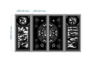 Model 2d cnc cổng 4 cánh tài lộc trống đồng