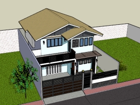 Model 3d dựng ngoại cảnh nhà ở phố 2 tầng 12x19m file.skp