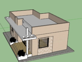 Model 3D nhà 1 tầng kích thước 11x8.8m
