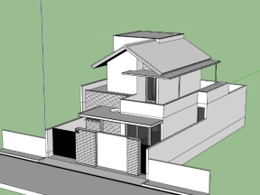 Model 3d nhà biệt thự mái thái 2 tầng 10x20.6m