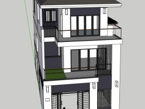Model 3d nhà phố 3 tầng kích thước 7.5x14m