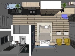 Model bản vẽ 3d nội thất phòng căn hộ 1 phòng ngủ