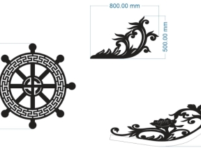 Model cnc bánh xe pháp luân và hoa văn mái chùa