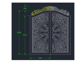 Model cnc cổng 2 cánh trống đồng có vòm