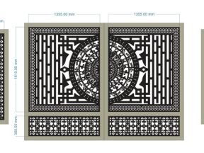 Model cnc cổng 2 cánh trống đồng và cổng phụ