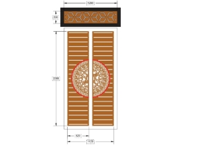 Model cnc cổng 2 cánh trống đồng và ô thoáng bông tuyết