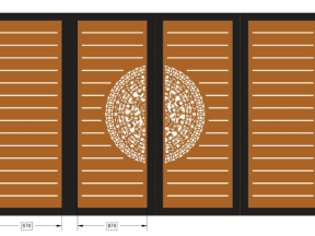 Model cnc cổng 4 2 cánh giữa hoa văn trống đồng