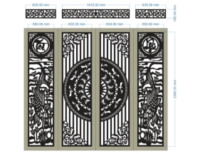 Model cnc cổng 4 cánh cá chép tài lộc và ô thoáng