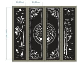 Model cnc cổng 4 cánh dừa trúc trống đồng