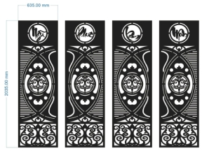 Model cnc cổng 4 cánh ngũ phúc lâm môn dxf
