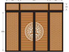 Model cnc cổng 4 cánh trống đồng bông tuyết có ô thoáng