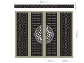 Model cnc cổng 4 cánh trống đồng hoa có ô thoáng