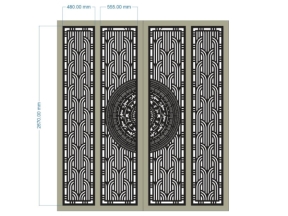Model cnc cổng 4 cánh trống đồng hoa văn đan