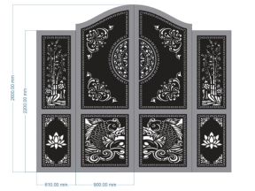 Model cnc cổng 4 cánh trúc cá chép