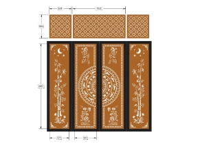 Model cnc cổng 4 cánh trúc chim có ô thoáng