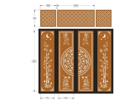 Model cnc cổng 4 cánh trúc có ô thoáng