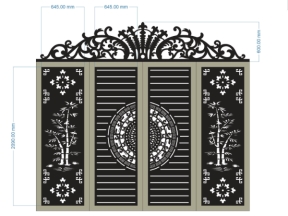 Model cnc cổng 4 cánh trúc đẹp