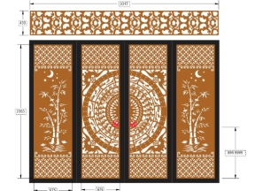 Model cnc cổng 4 cánh trúc trống đồng có ô thoáng