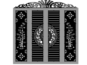 Model cnc cổng 4 cánh trúc trống đồng có vòm