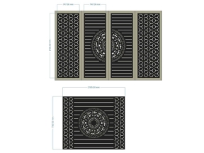 Model cnc cổng 4 cánh và hàng rào bông tuyết trống đồng