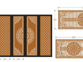 Model cnc cổng 4 cánh và hàng rào trống đồng