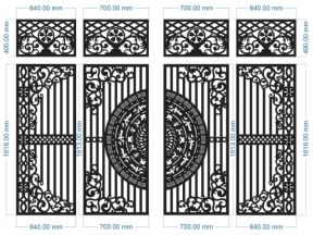 Model cnc cổng 4 cánh và ô thoáng