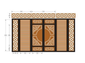 Model cnc cổng 6 cánh trống đồng và đồng tiền