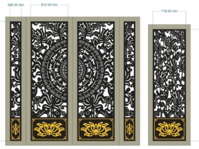 Model cnc cổng chùa 4 cánh hoa sen và cổng 1 cánh