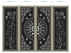 Model cổng 4 cánh cnc trống đồng và hoa