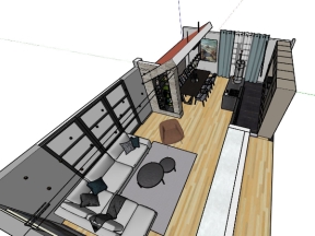 Model dựng 3d nội thất khách bếp mẫu nhà phố