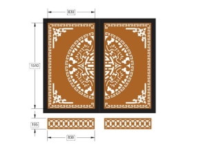 Model dxf cnc cổng 2 cánh trống đồng dơi