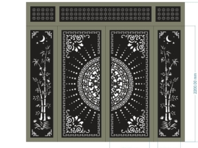 Model dxf cnc cổng 4 cánh trúc có ô thoáng