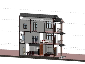 Model kiến trúc revit và model kết cấu autocad nhà ở 3 tầng tân cổ 3 tầng 8x11m