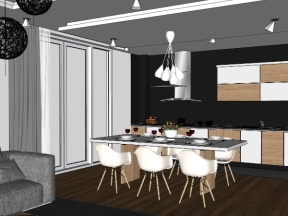 Model nội thất phòng bếp + bàn ăn