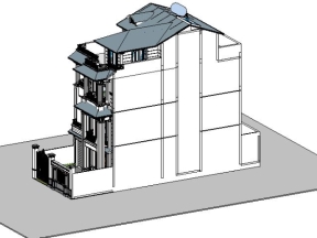 Model revit kiến trúc Nhà phố 3 tầng kích thước 7.5x14m