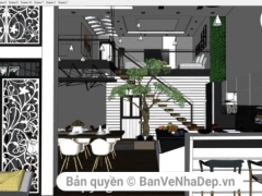 Model sketchup 2014 + Vray 2.0 thiết kế nội thất căn hộ nhà phố KT 6x25m