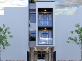 Model Sketchup 2021 nhà phố hiện đại 4 tầng 5x20m có thang máy