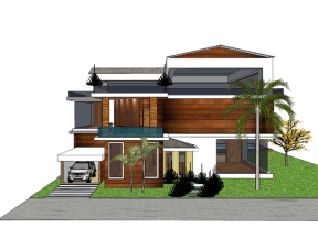 Model sketchup biệt thự 3 tầng 21.5x23m