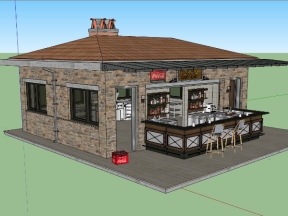 Model sketchup cửa hàng cà phê bar