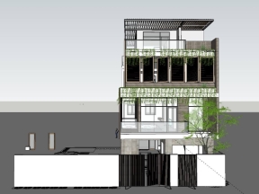 Model sketchup dựng thiết kế nhà phố 4 tầng 