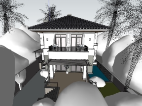 Model sketchup mẫu biệt thự 2 tầng 12.1x13m