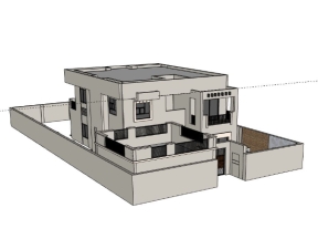 Model sketchup mẫu biệt thự 2 tầng 12.6x16m