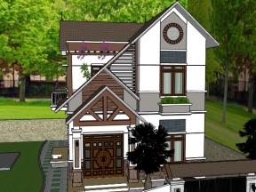 Model sketchup mẫu biệt thự 2 tầng 9.6x13m