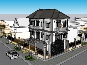 Model sketchup mẫu biệt thự 2 tầng mái nhật đẹp