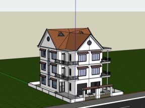 Model sketchup mẫu biệt thự 3 tầng 16x22.6m đẹp