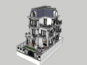Model sketchup mẫu biệt thự 4 tầng tân cổ điển