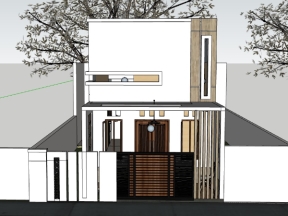Model sketchup mẫu nhà phố 1 tầng gác lửng kích thước 4x12.85m